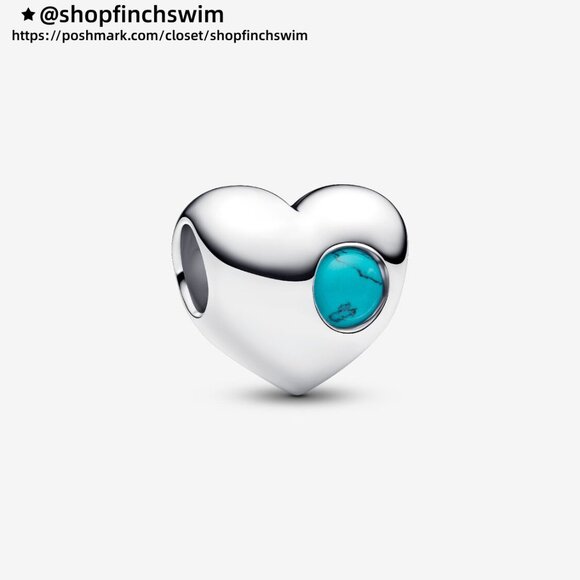 Pandora Engravable Turquoise Blue Stone Heart Charm - Picture 1 of 5